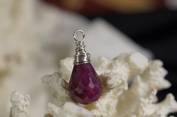 Ruby Genuine Pendant Wire Wrapped on Sterling Silver