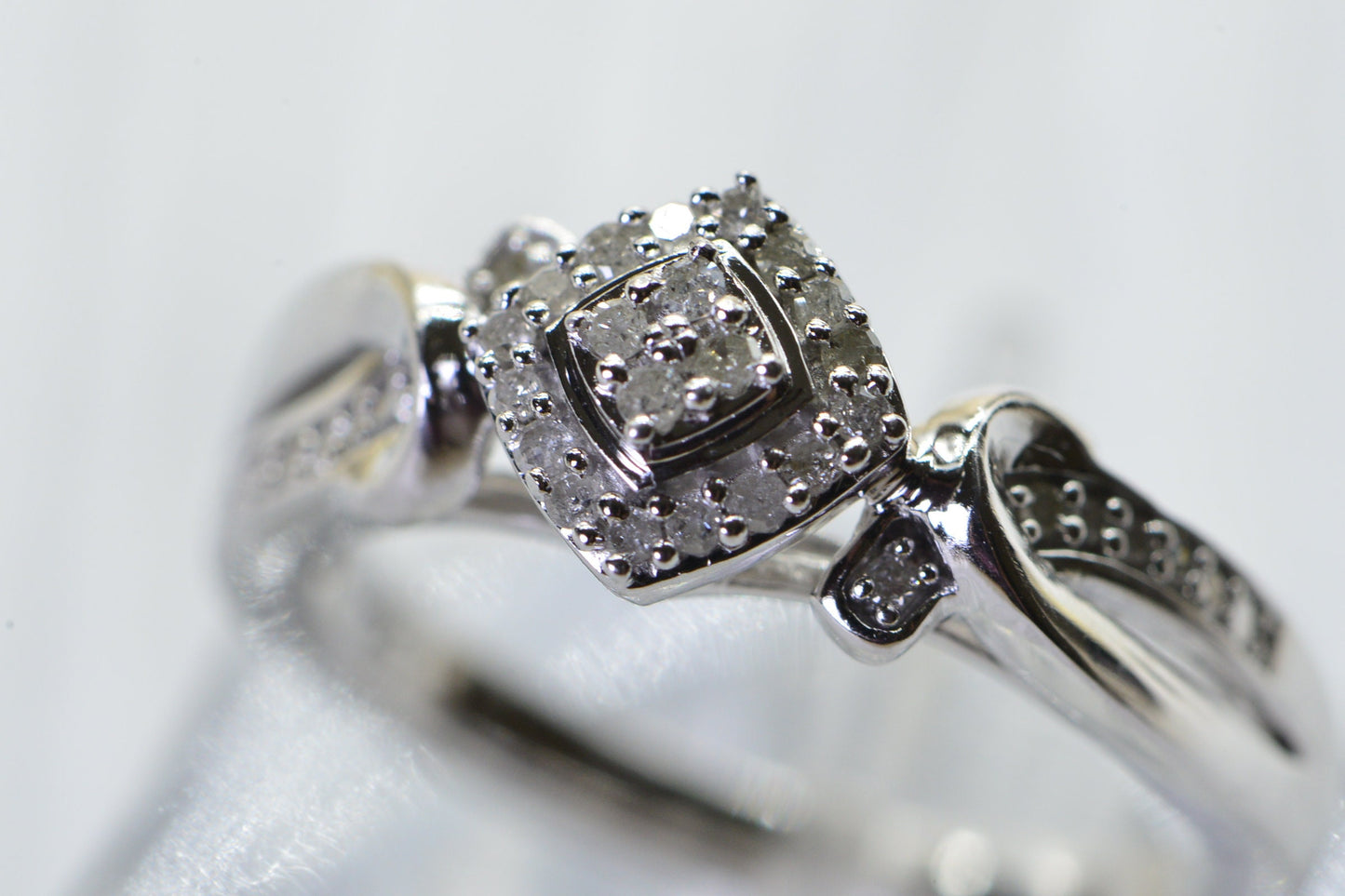 Vintage Diamond Cluster Ring: Sterling Silver Rhodium Finish