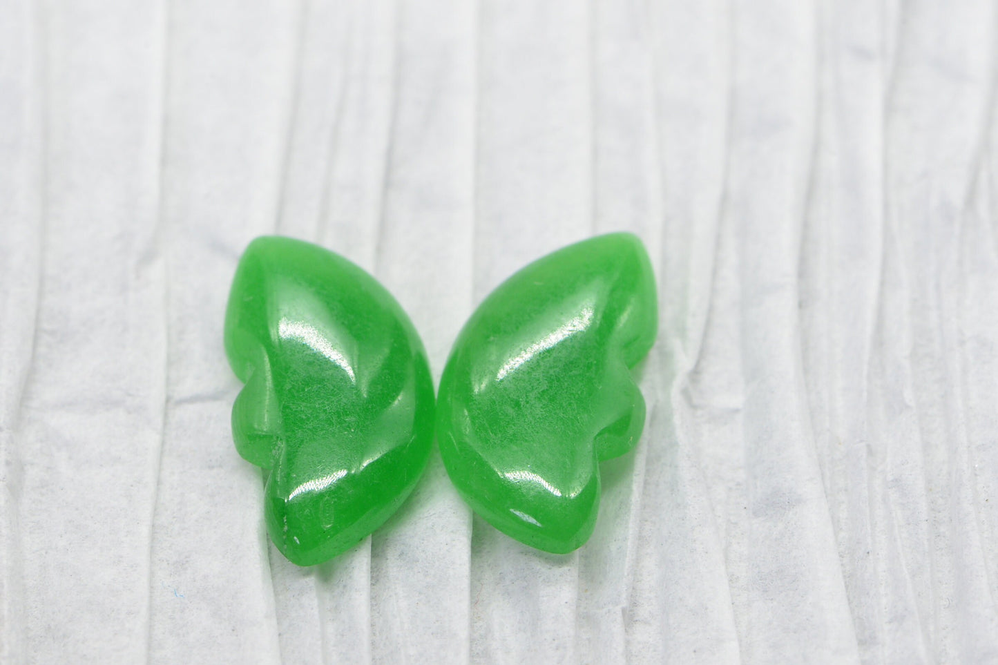 Burmese Green Jade Carved Butterfly wings  Cabochon