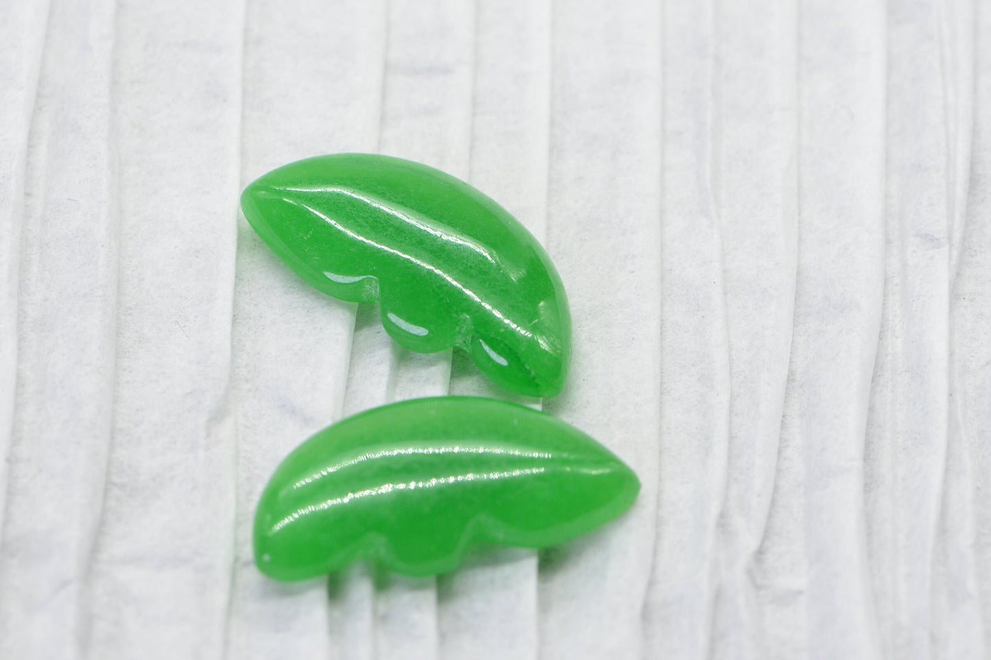 Burmese Green Jade Carved Butterfly wings  Cabochon