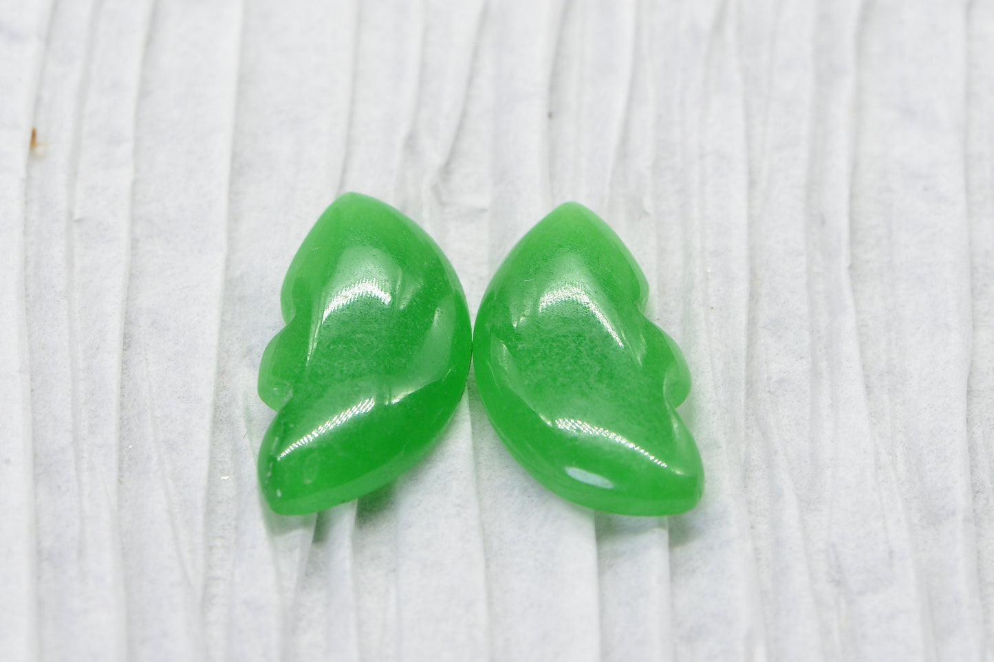 Burmese Green Jade Carved Butterfly wings  Cabochon