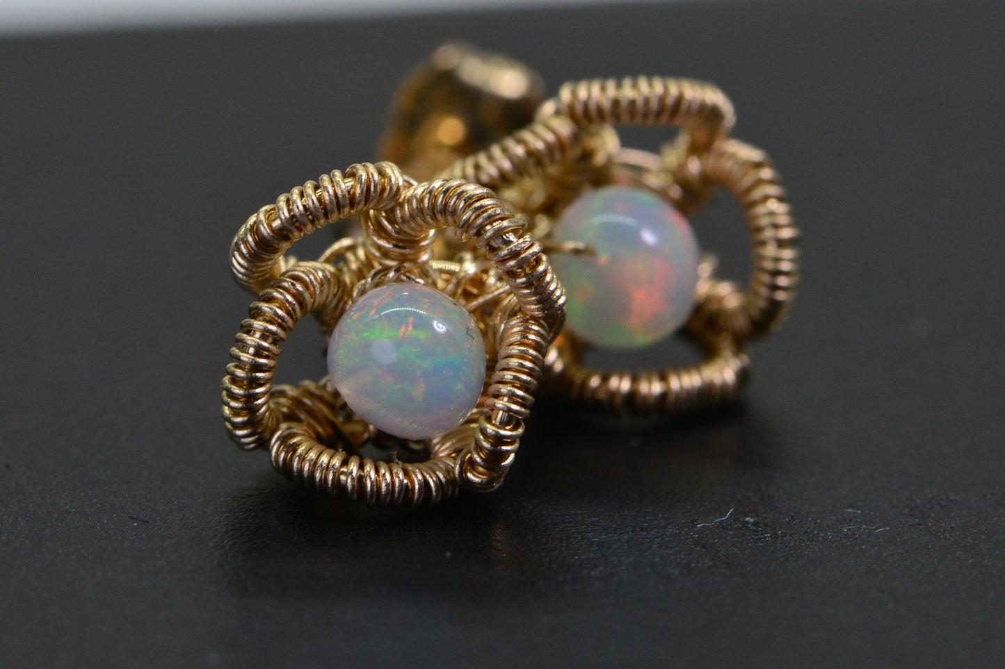 Handmade Ethiopian Opal Stud Earrings: 14K Gold Filled Flower