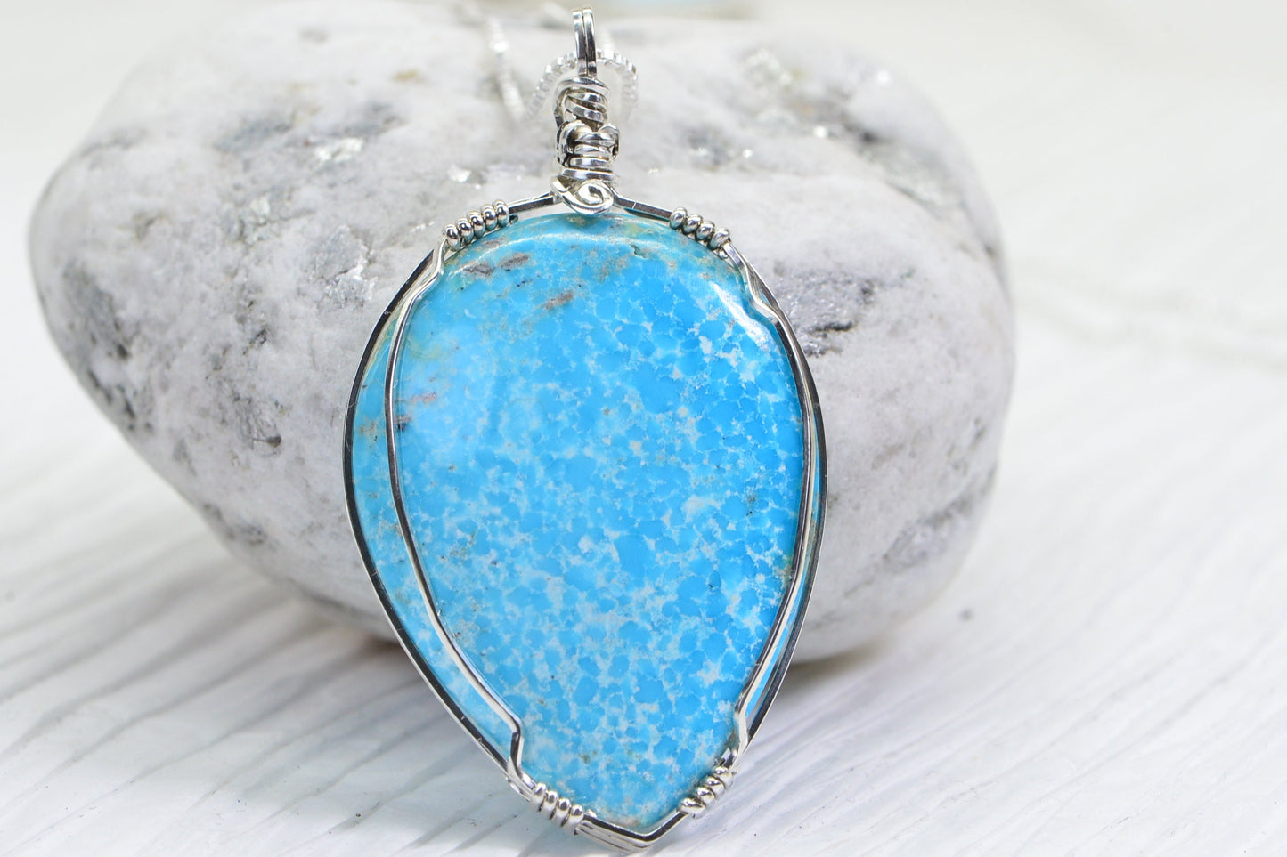 Arizona Turquoise  Sleeping Beauty Pendant Wire Wrapped Sterling Silver