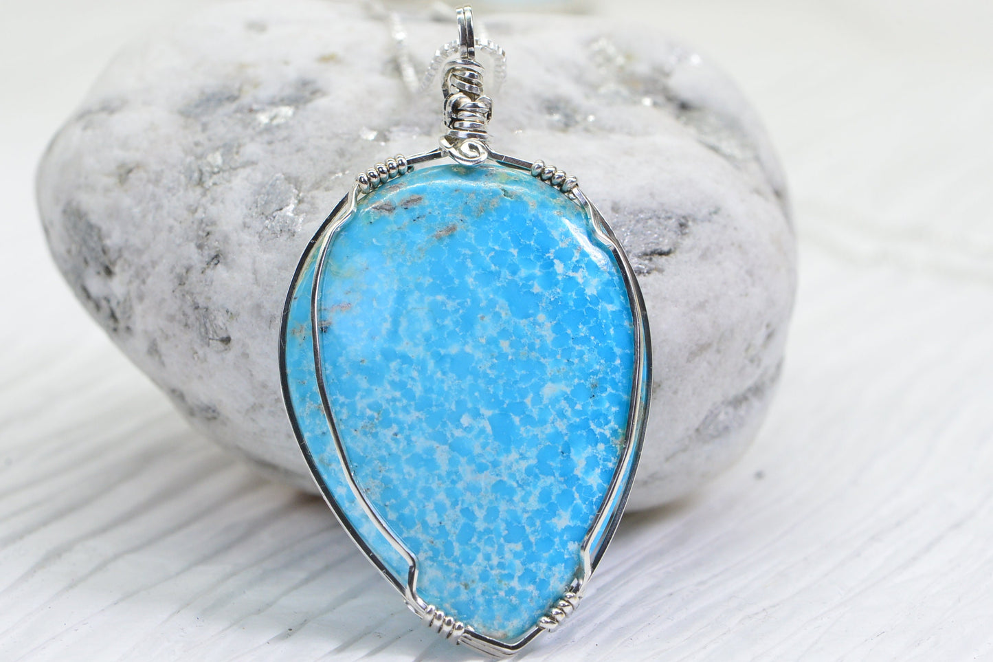 Arizona Turquoise  Sleeping Beauty Pendant Wire Wrapped Sterling Silver