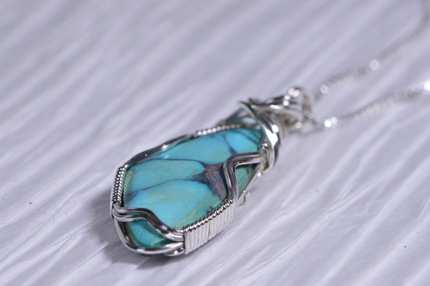 Sterling Silver Wire Wrapped Turquoise Pendant, December Birthstone