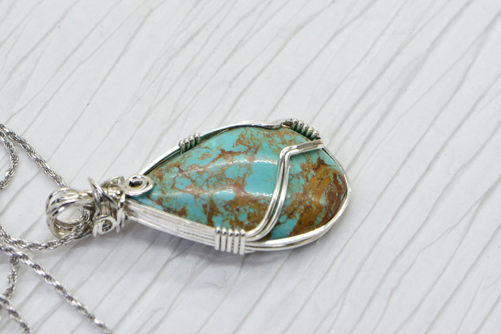 Kingman Turquoise Wire Wrapped Sterling silver Hand Cut Cabochon Raw Turquoise