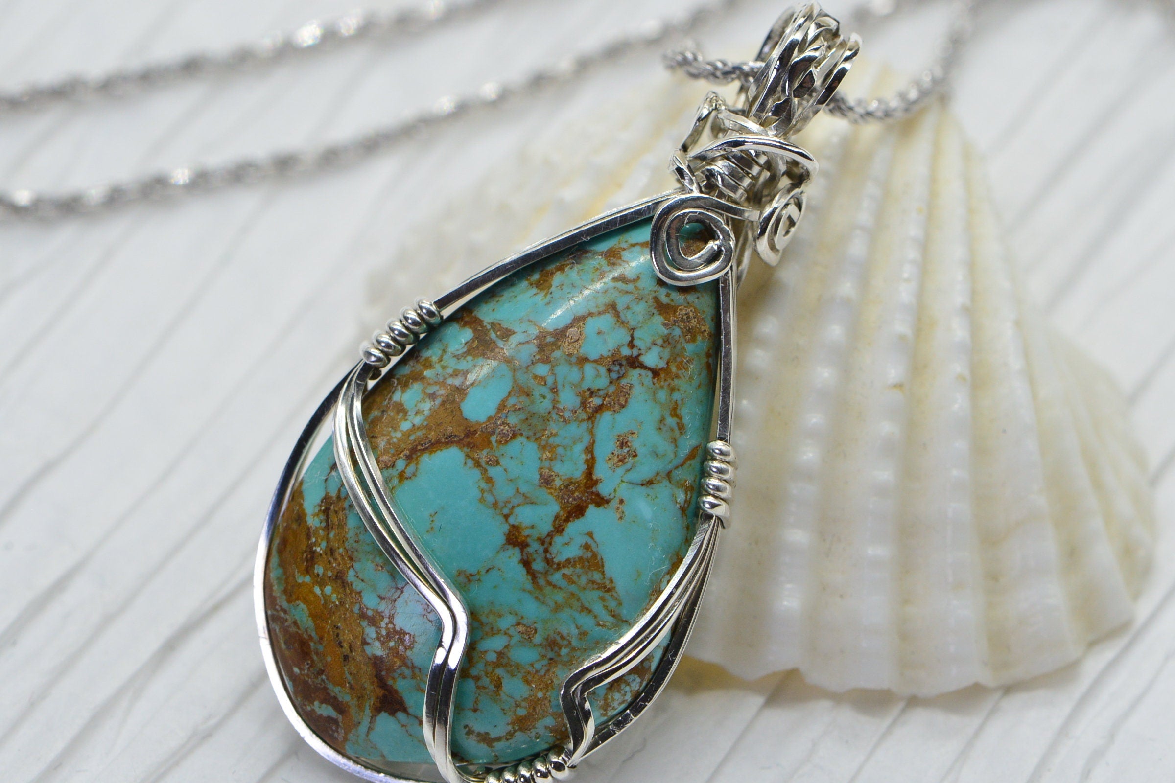 Kingman Turquoise Wire Wrapped Sterling silver Hand Cut Cabochon Raw Turquoise