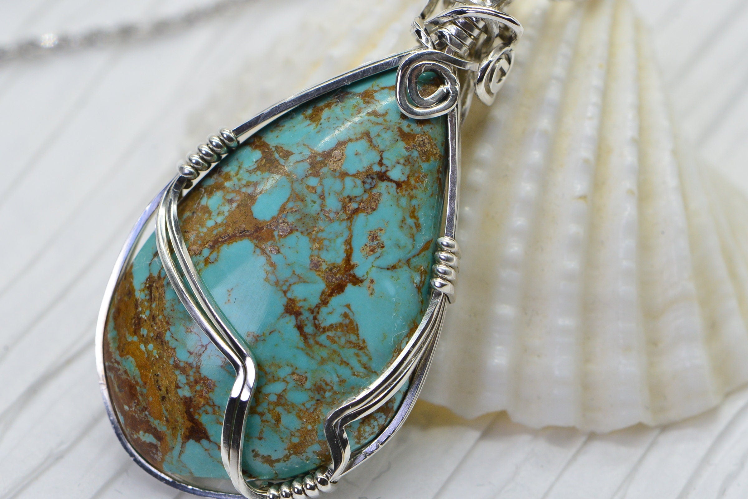 Kingman Turquoise Wire Wrapped Sterling silver Hand Cut Cabochon Raw Turquoise