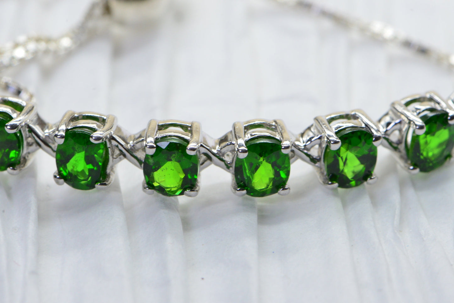 Chrome Diopside Bolo Bracelet: Siberian Emerald, Rhodium Sterling Silver