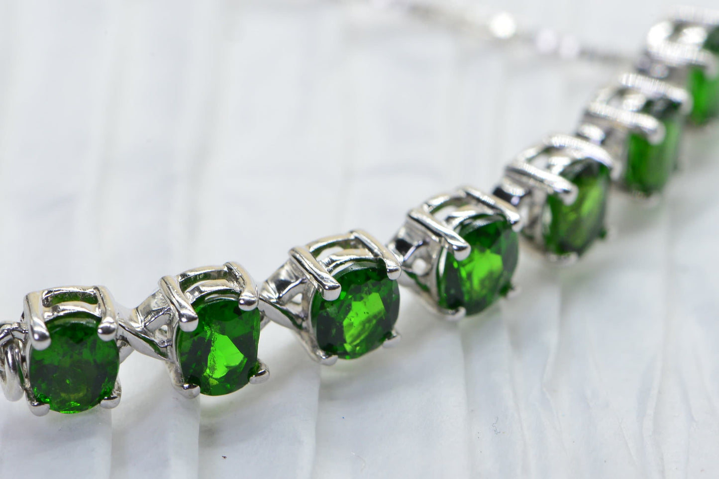 Chrome Diopside Bolo Bracelet: Siberian Emerald, Rhodium Sterling Silver