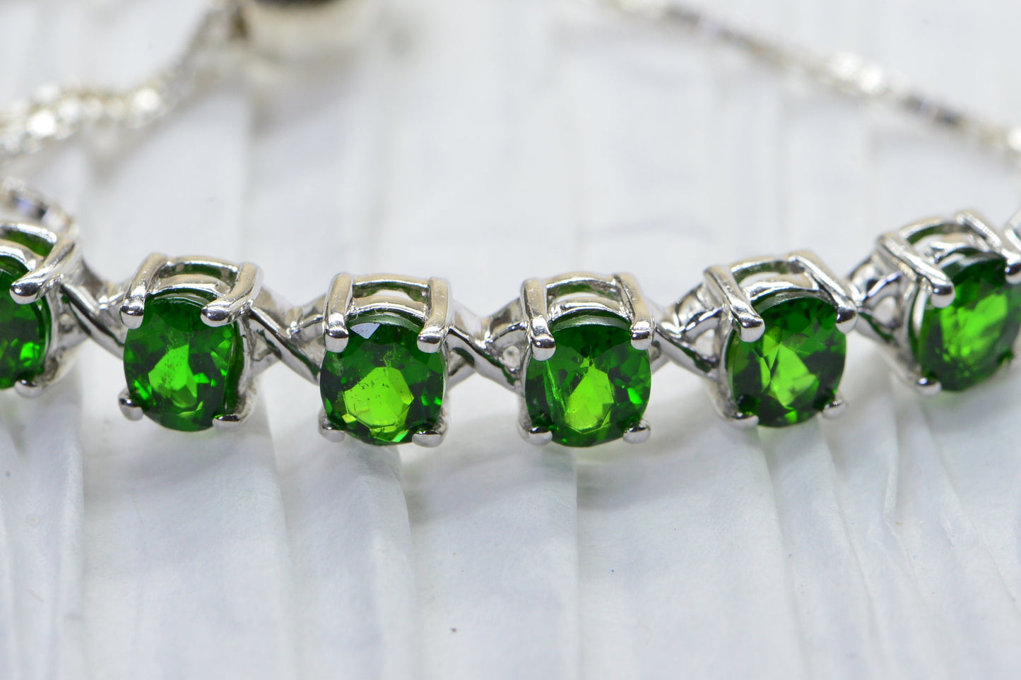 Chrome Diopside Bolo Bracelet: Siberian Emerald, Rhodium Sterling Silver
