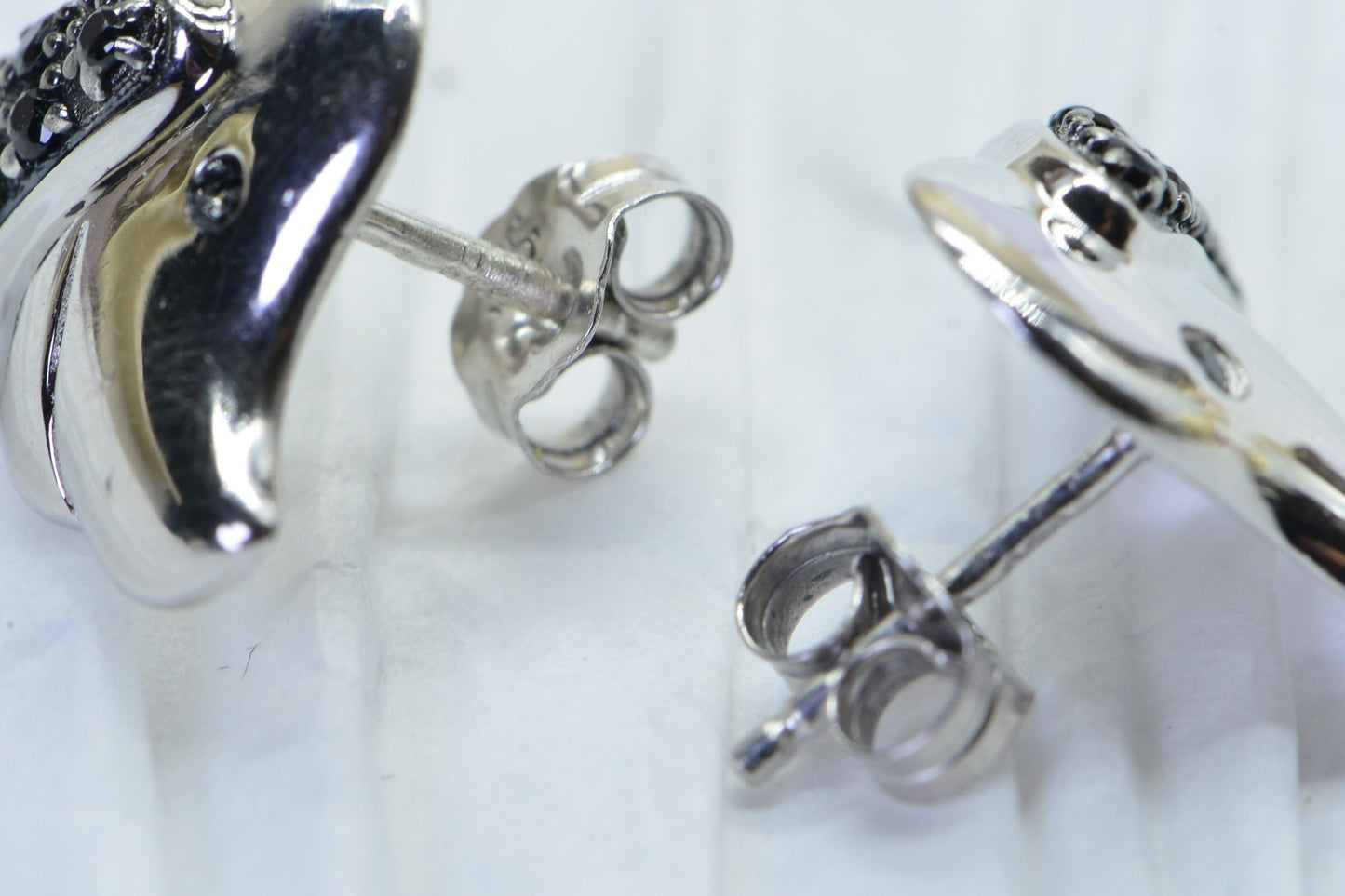 Dog Head Stud Earrings Black Tourmaline Sparkly Silver Solid Vintage Earrings