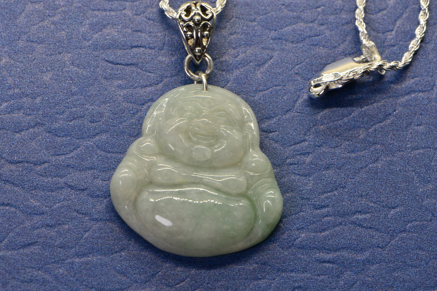 Ice Green Burmese Jade Carved Buddha Pendant