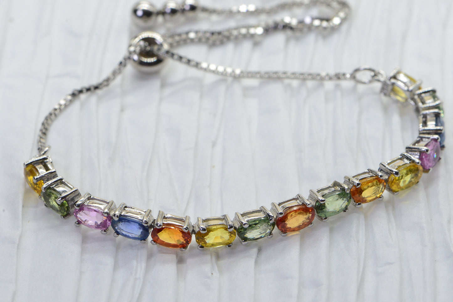 Multi Color Sapphire Bracelet: Sterling Silver Oval Tennis Bracelet