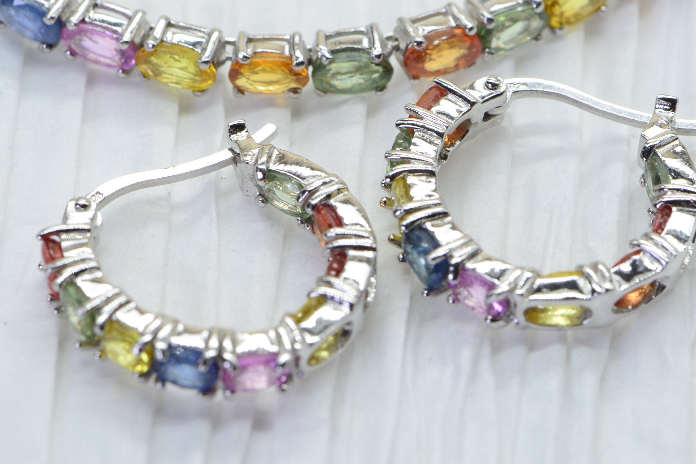 Multi Color Sapphire Bracelet: Sterling Silver Oval Tennis Bracelet