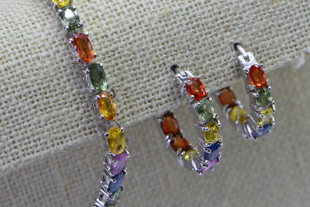 Multi Color Sapphire Bracelet: Sterling Silver Oval Tennis Bracelet
