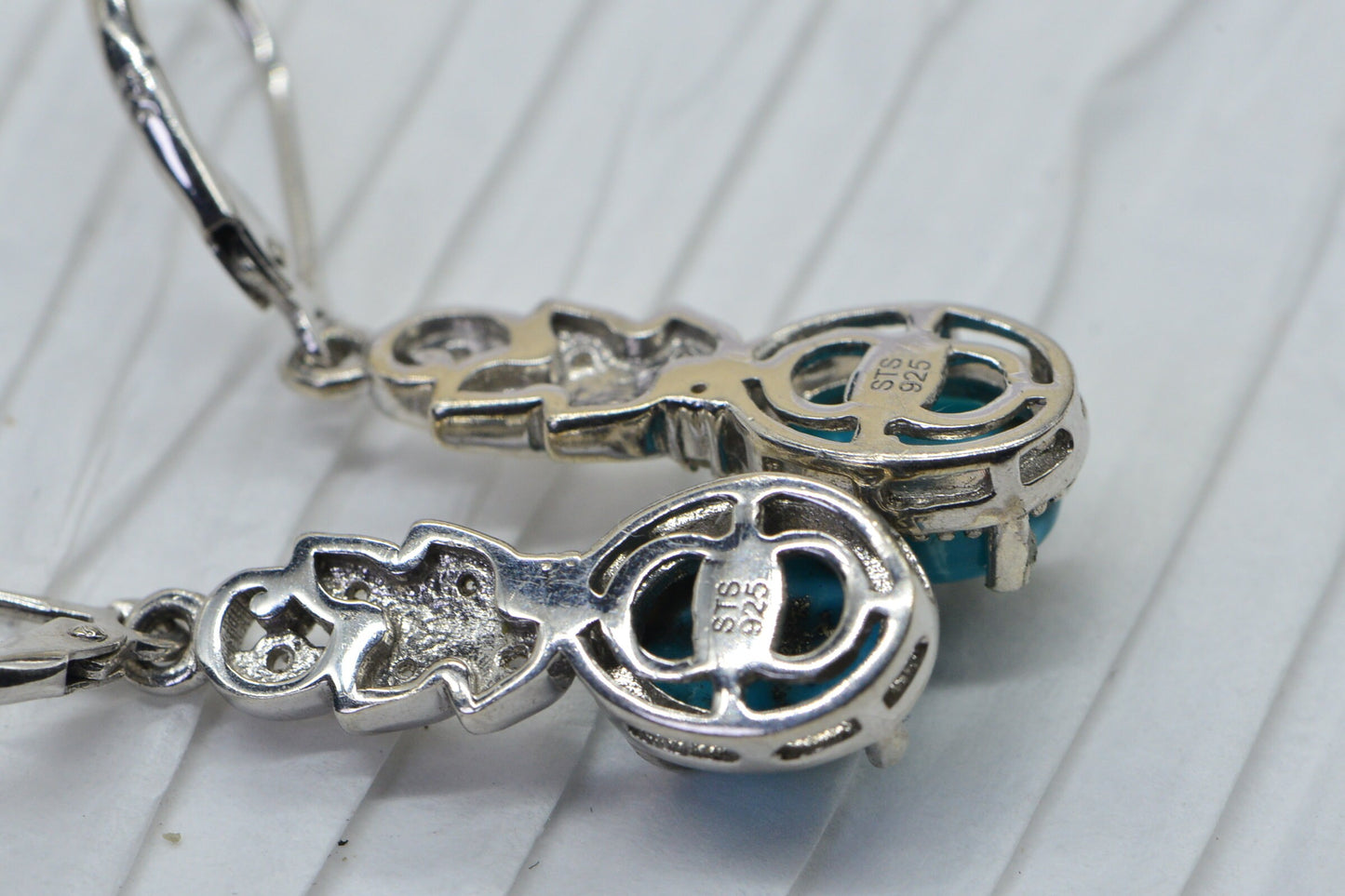 Sleeping Beauty Turquoise Pyrite Sterling Silver Dangle Earrings
