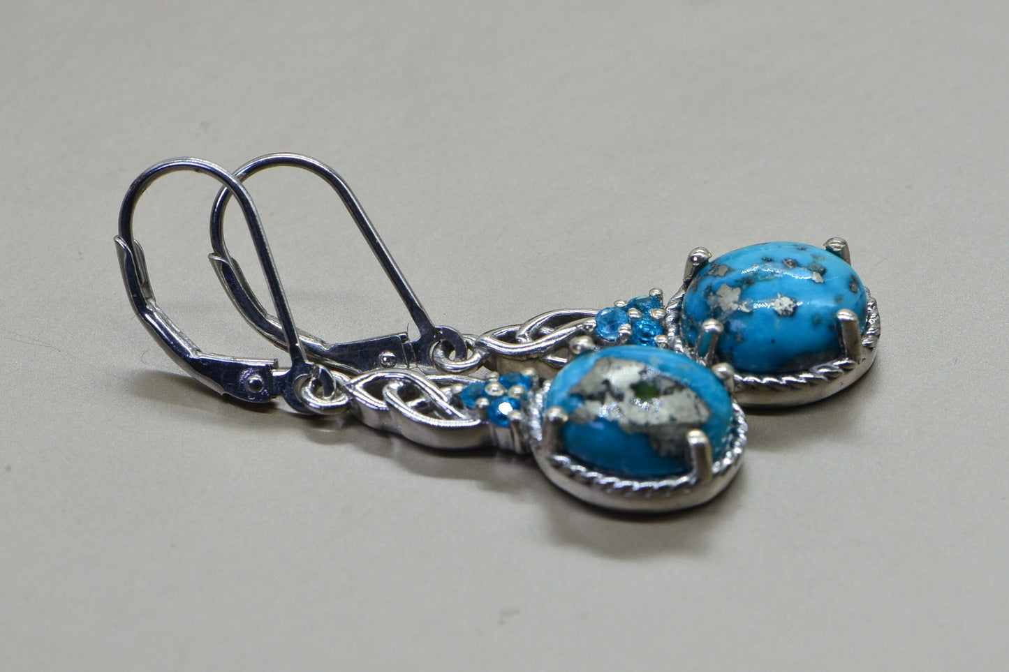 Sleeping Beauty Turquoise Pyrite Earrings: Sterling Silver Dangle with Apatite