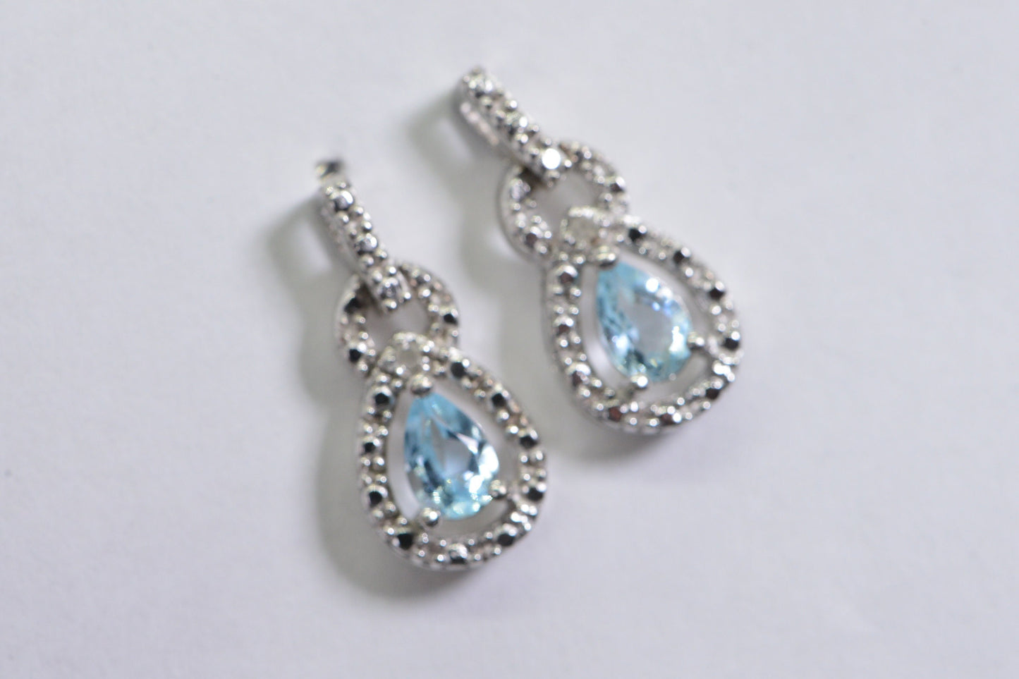 Aquamarine Diamond Sterling Silver Stud Earrings: Pear Cut, March Birthday