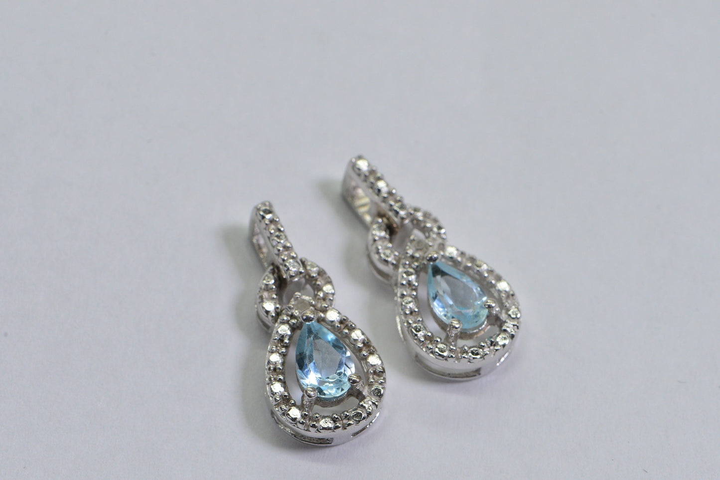 Aquamarine Diamond Sterling Silver Stud Earrings: Pear Cut, March Birthday