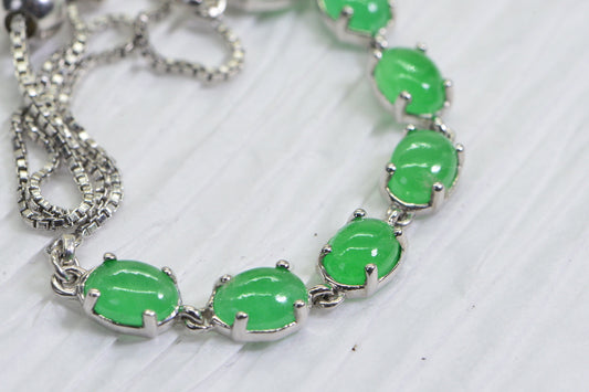 Apple Green Jade Bolo Bracelet: Sterling Silver Adjustable Stone Bracelet