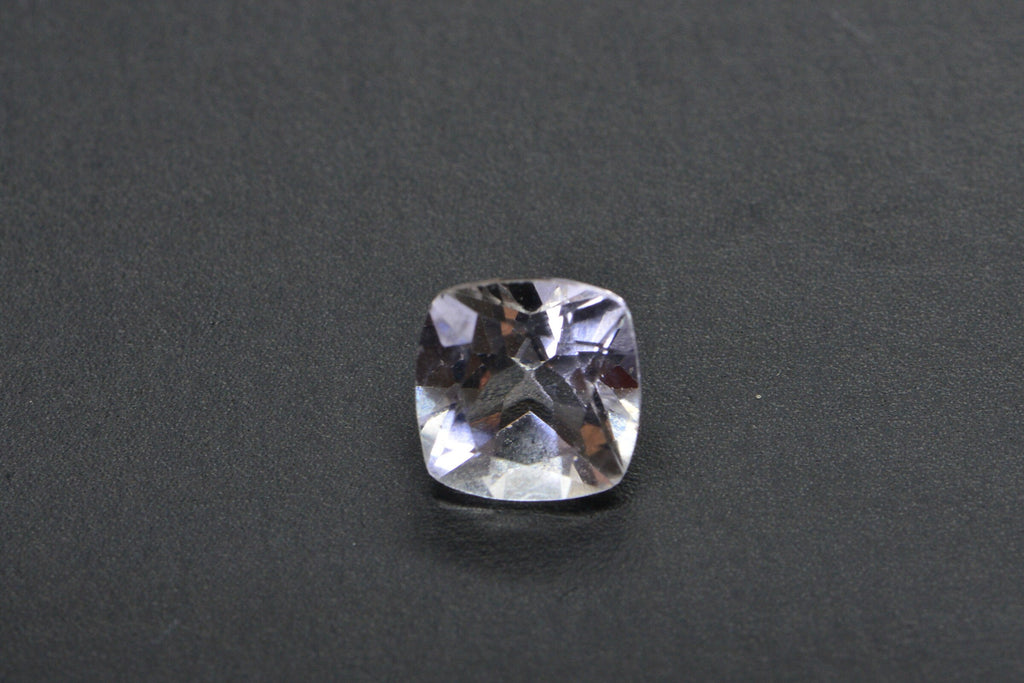 White Topaz Ring: 8mm Cushion Faceted Crystal, AAA Quality