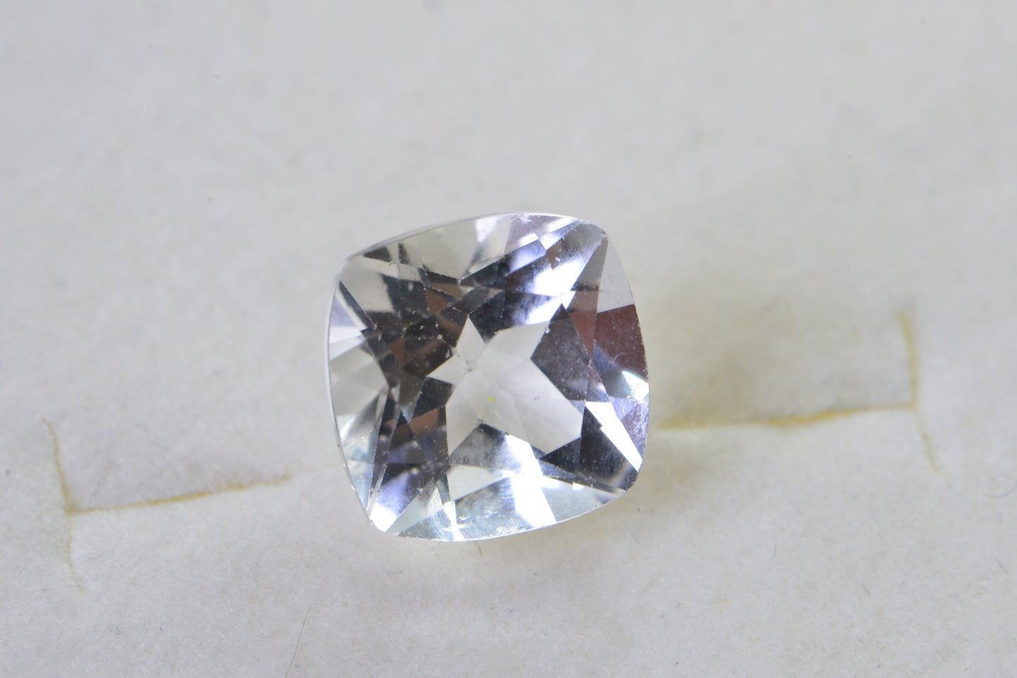 White Topaz Ring: 8mm Cushion Faceted Crystal, AAA Quality