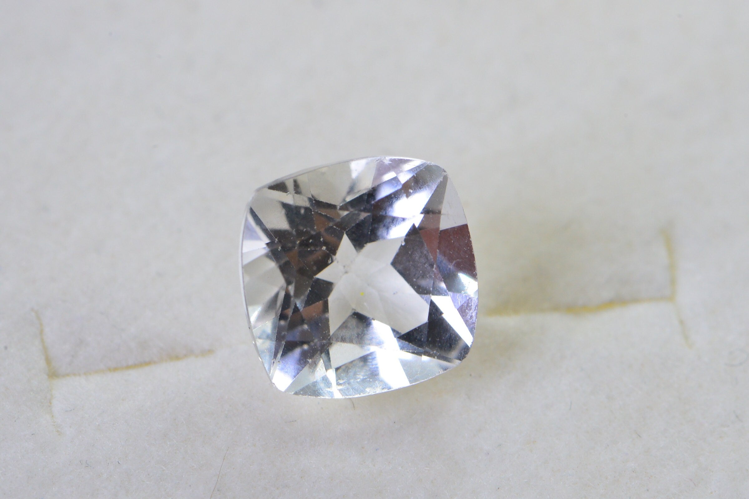 White Topaz Ring: 8mm Cushion Faceted Crystal, AAA Quality