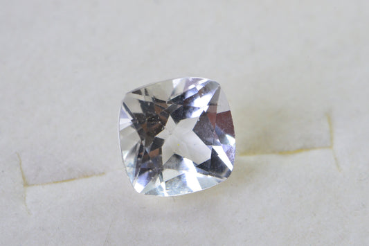 White Topaz Ring: 8mm Cushion Faceted Crystal, AAA Quality