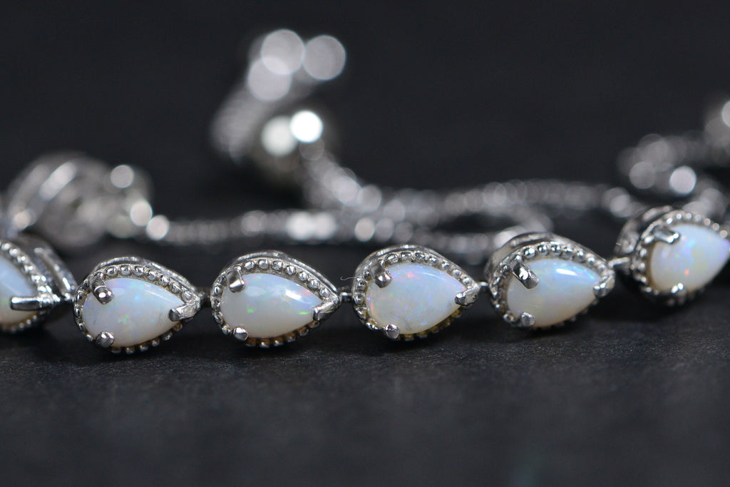 White Opal Teardrop Bracelet: Sterling Silver Bolo Adjustable Bracelet