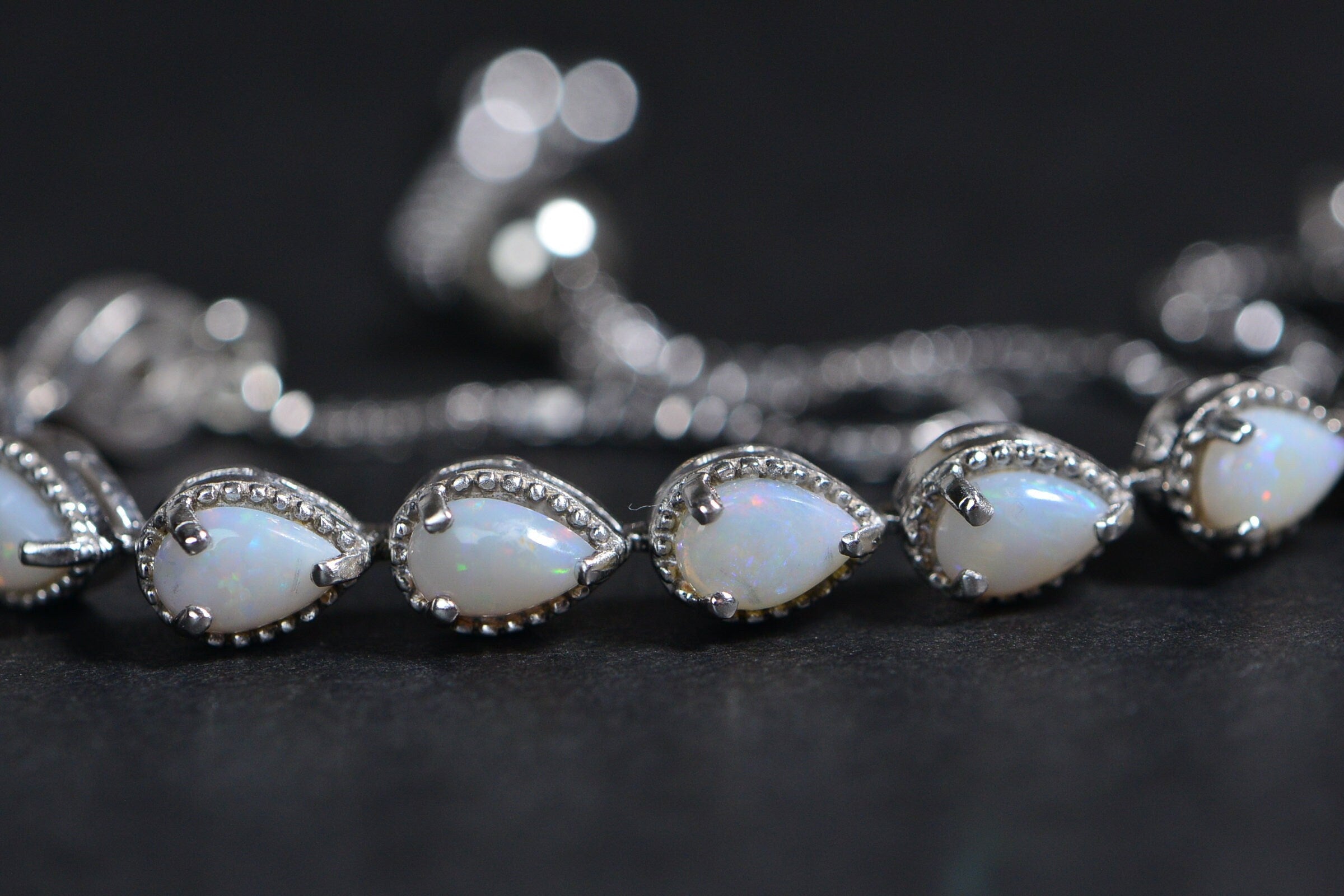 White Opal Teardrop Bracelet: Sterling Silver Bolo Adjustable Bracelet