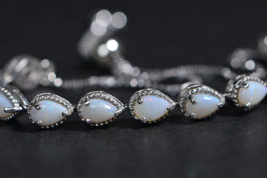 White Opal Teardrop Bracelet: Sterling Silver Bolo Adjustable Bracelet