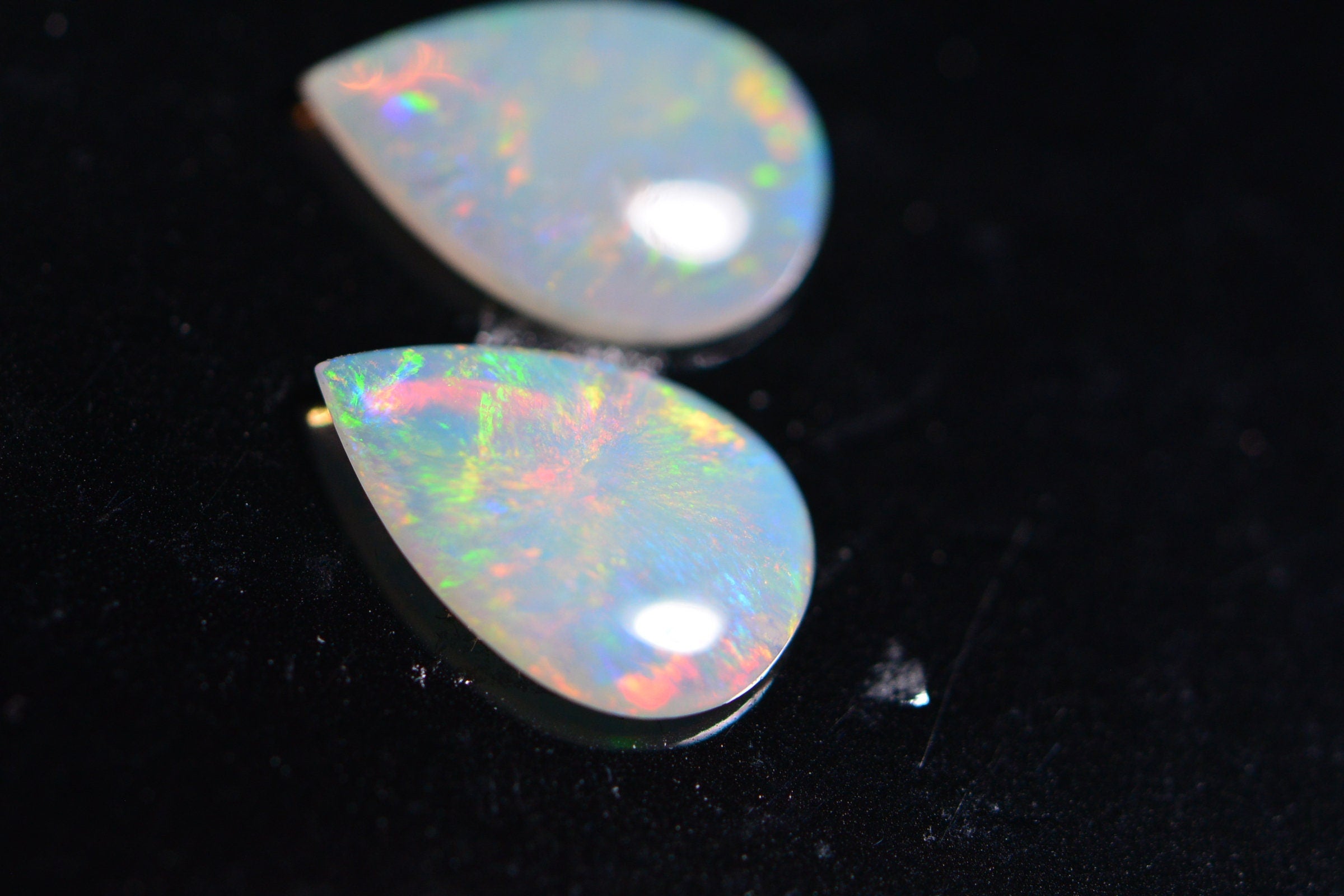 Australian White Opal Pear Cabochon: 9X6mm Solid Opal Gemstone