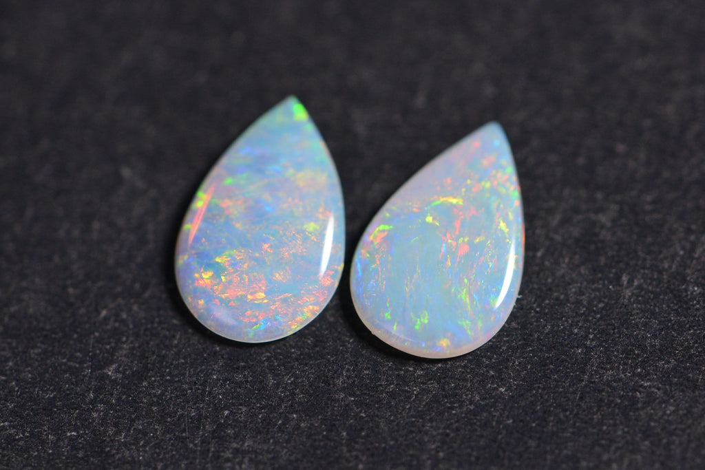 Australian White Opal Pear Cabochon: 9X6mm Solid Opal Gemstone
