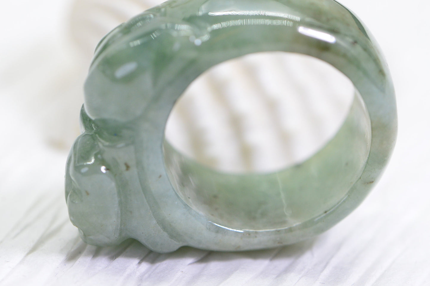Vintage Jade Ring Carved Band Pixiu dragon ring Burmese green Jade