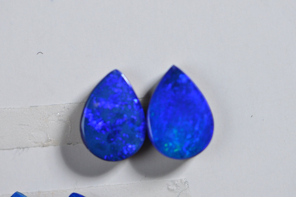 Australian Black Opal Doublet Pair: Blue Pear Cabochons (7X5mm)