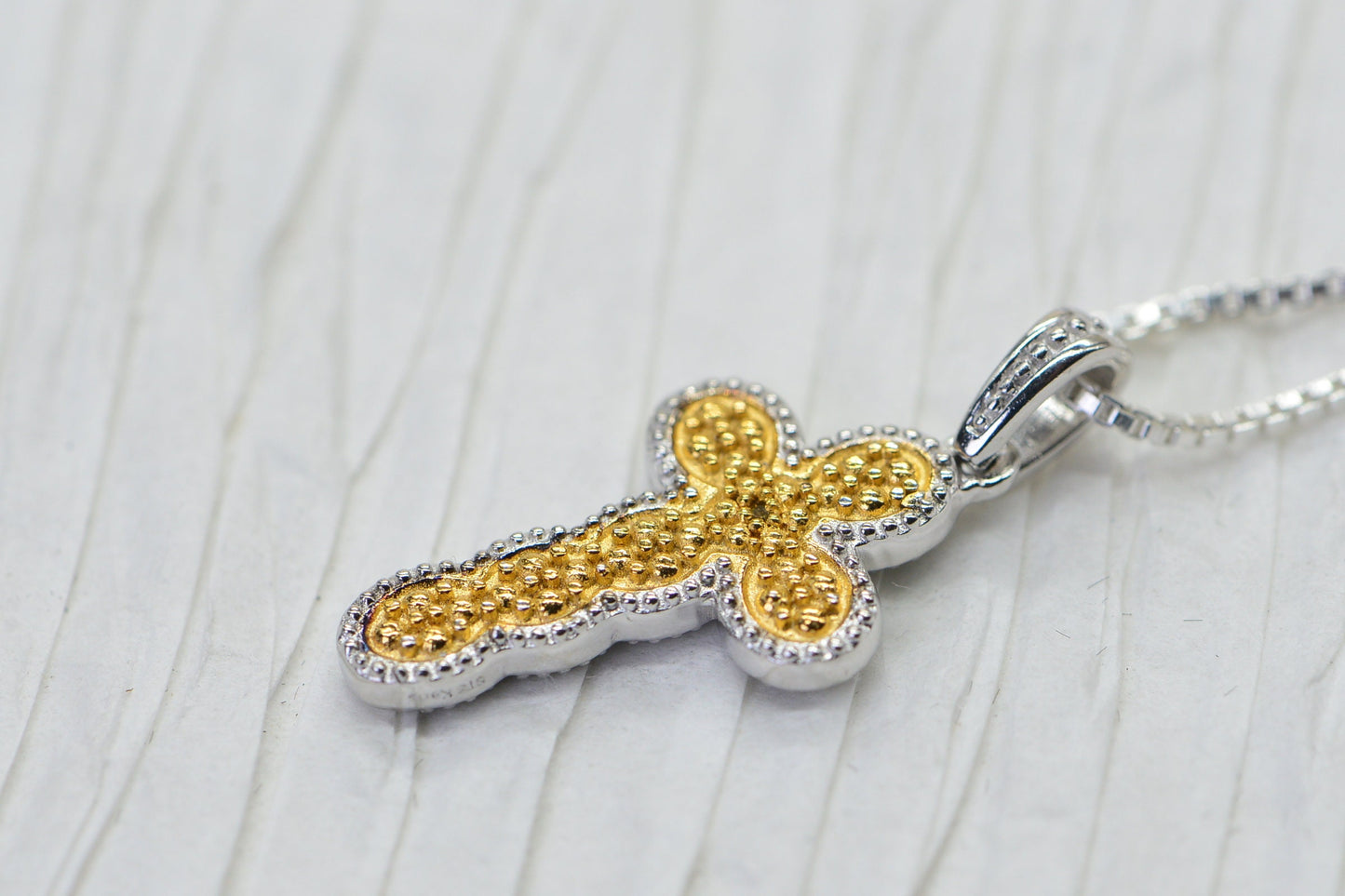Blue Diamond Cross Pendant: Reversible 14K Yellow Gold Vermeil Necklace