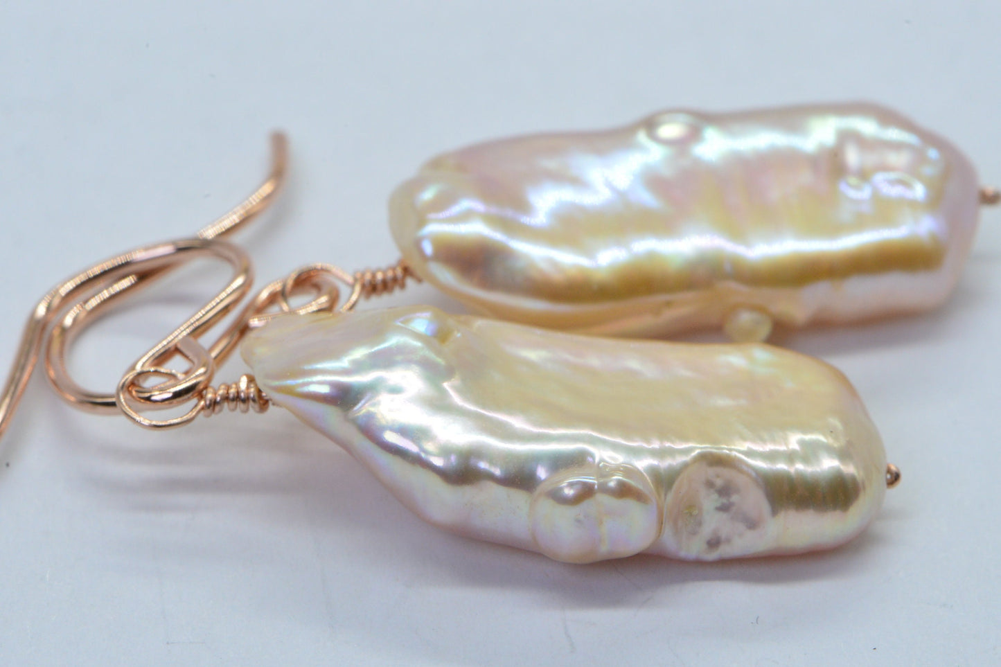 Biwa Pearl Earrings, Long Rose Gold 14K Gold Filled Jewelry