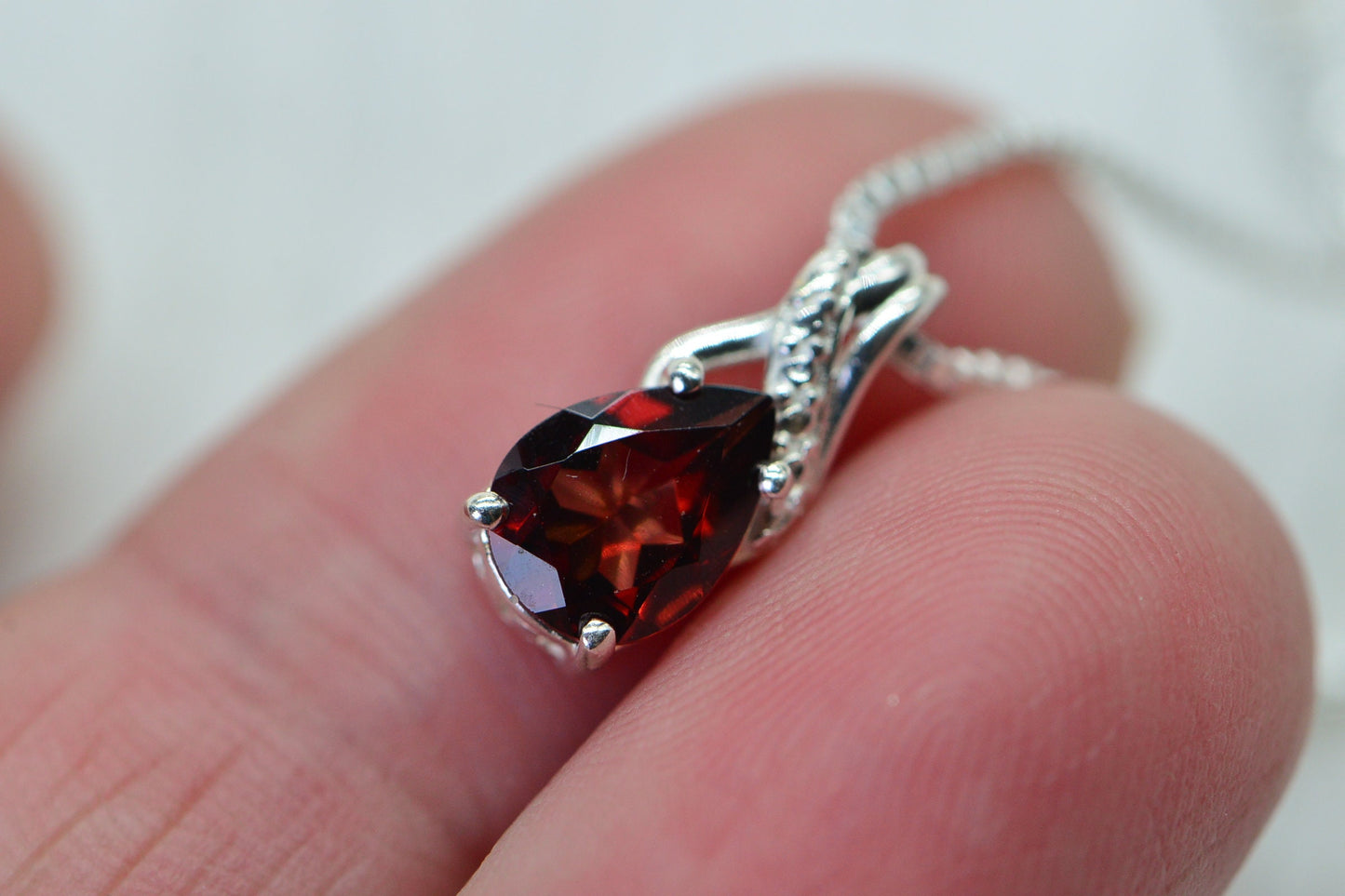 Genuine Garnet Pendant  Pear Cut Stone  Dainty Pendant  Sterling Silver Birthstone January Gemstone
