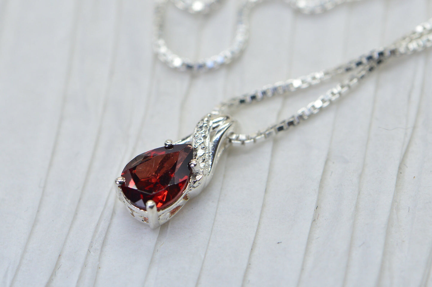Genuine Garnet Pendant  Pear Cut Stone  Dainty Pendant  Sterling Silver Birthstone January Gemstone