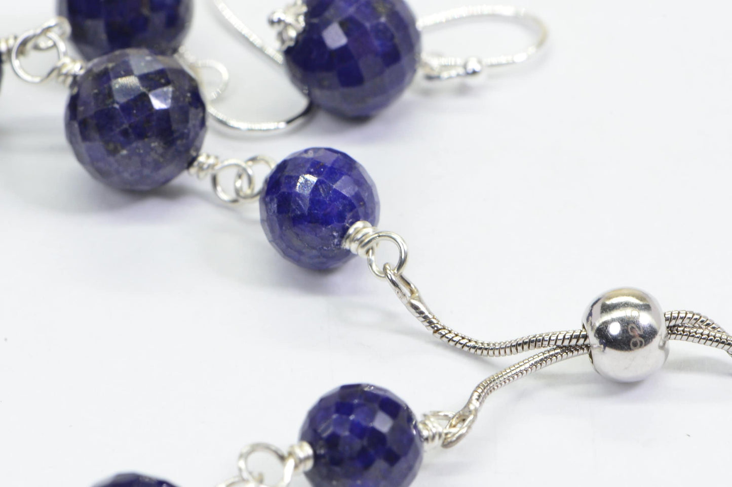 Micro Facet Sapphire Gemstone Set Earrings Bracelet Wire Wrapped Sterling Silver Bolo Style Adjustable