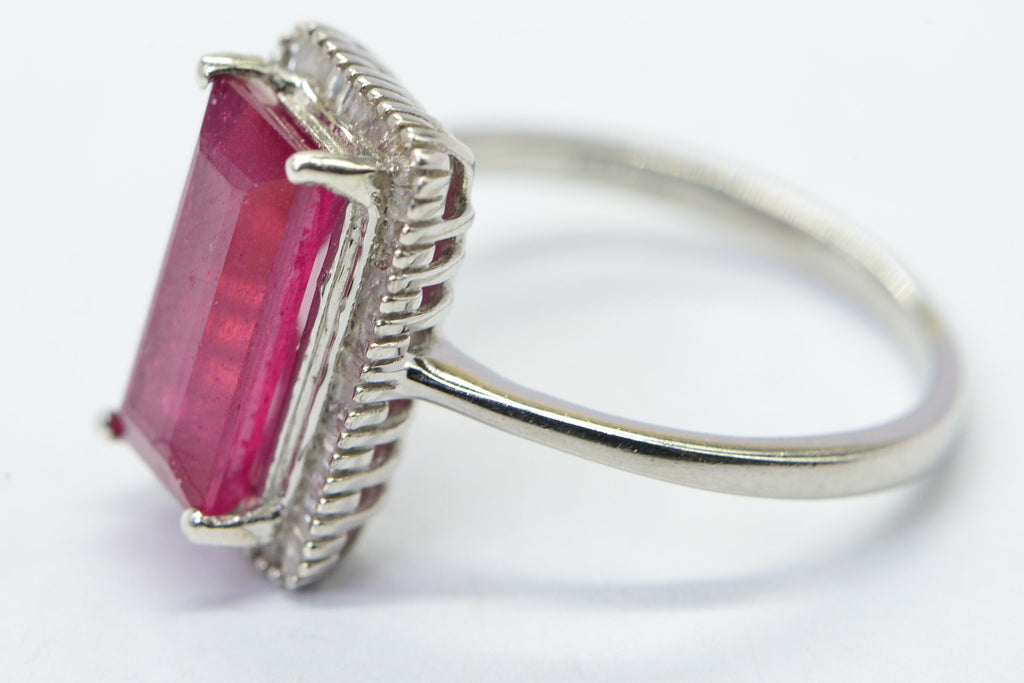 Emerald Cut Natural Ruby Baguette Real Diamond  Ring Sterling Silver Promise Engagement Ring