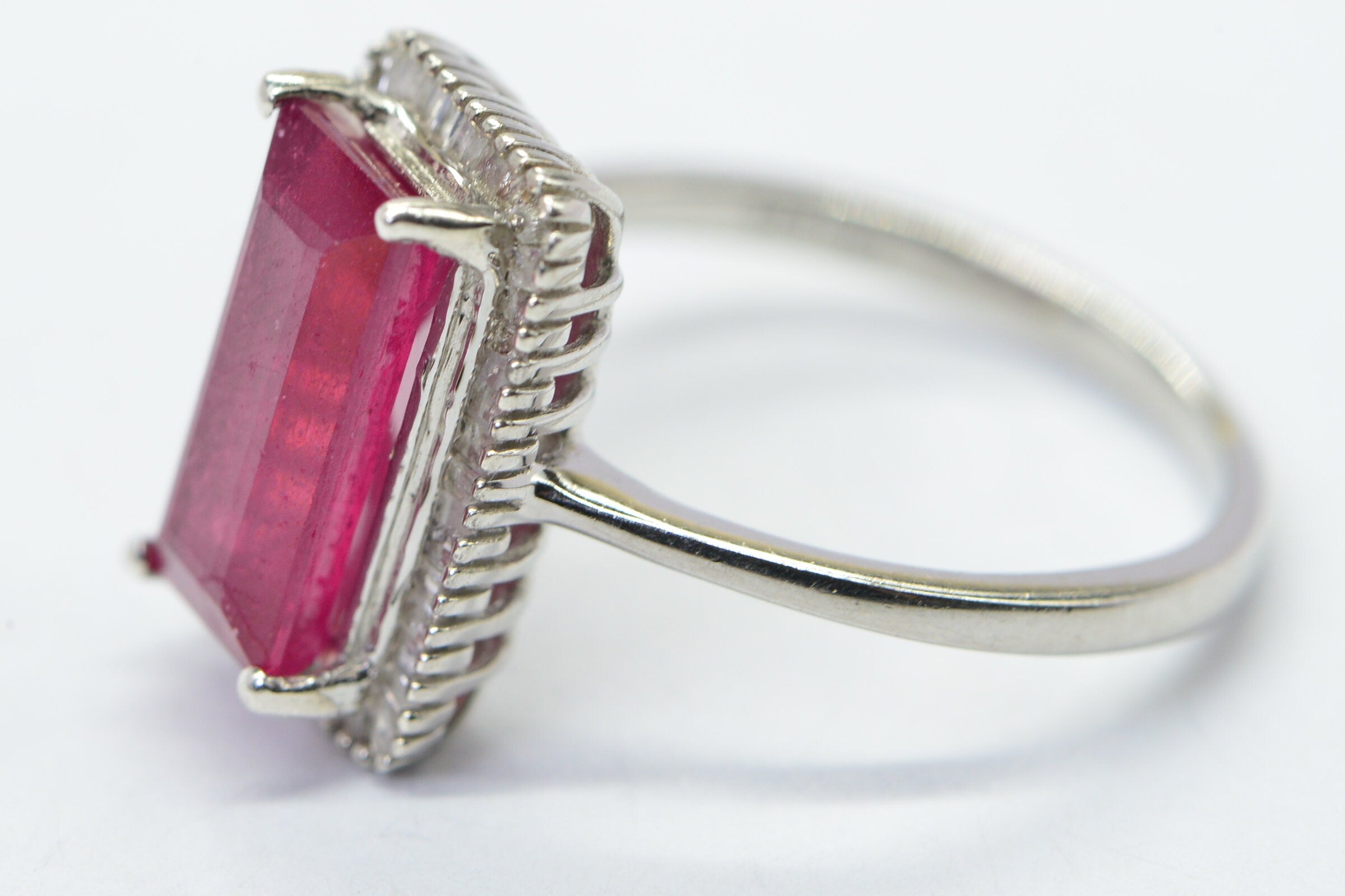 Emerald Cut Natural Ruby Baguette Real Diamond  Ring Sterling Silver Promise Engagement Ring