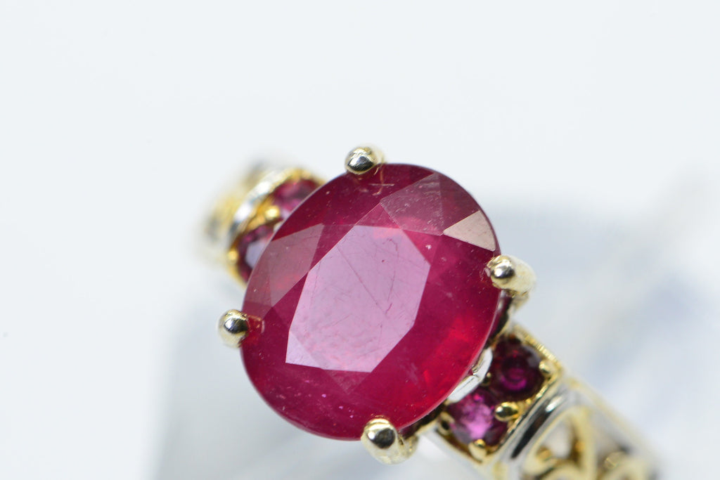 Oval Natural Ruby Ring Two Shade Metal 14K Gold Sterling Silver Promise Engagement Ring