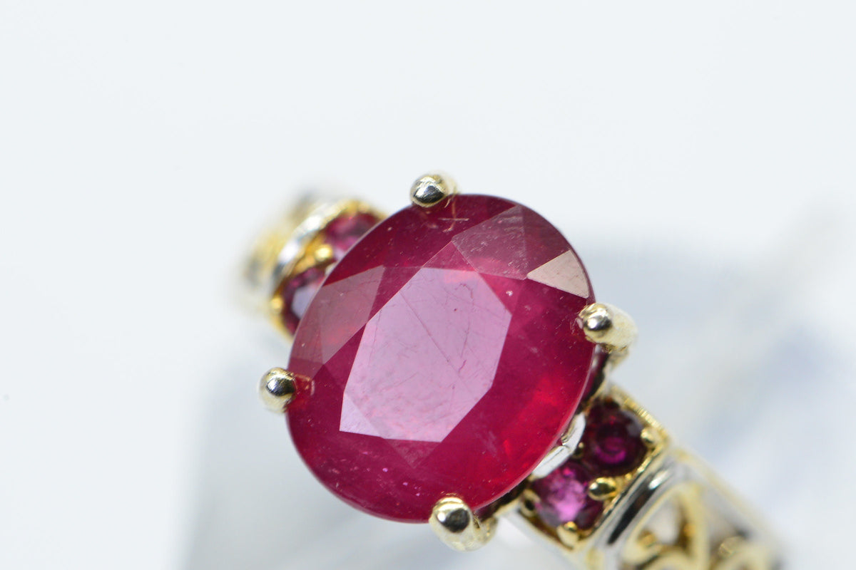 Oval Natural Ruby Ring Two Shade Metal 14K Gold Sterling Silver Promise Engagement Ring
