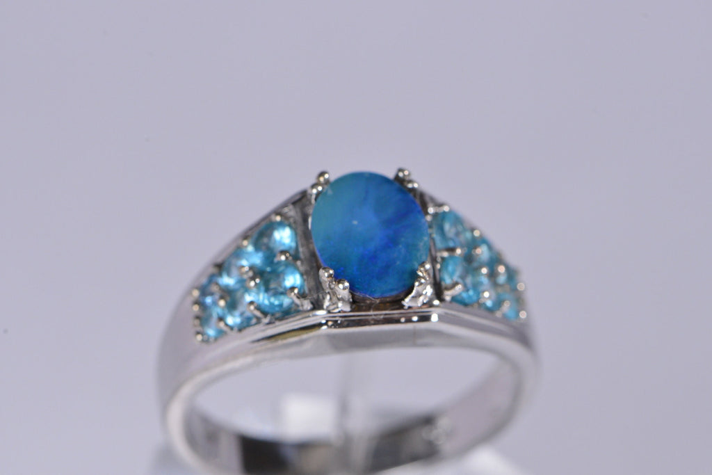 Australian Boulder Opal Ring: Sterling Silver Apatite Multi Stone