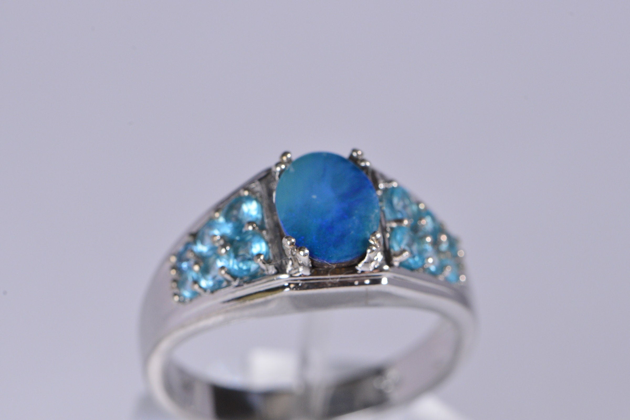 Australian Boulder Opal Ring: Sterling Silver Apatite Multi Stone