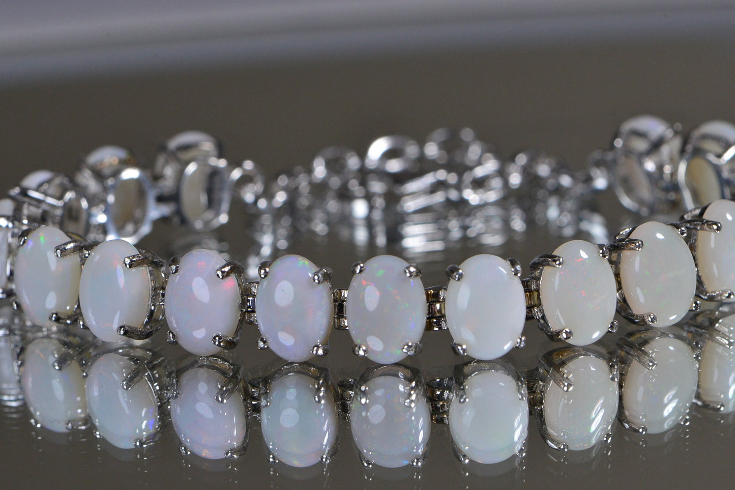 Australian White Opal Bracelet: Sterling Silver Prong Set Gemstone