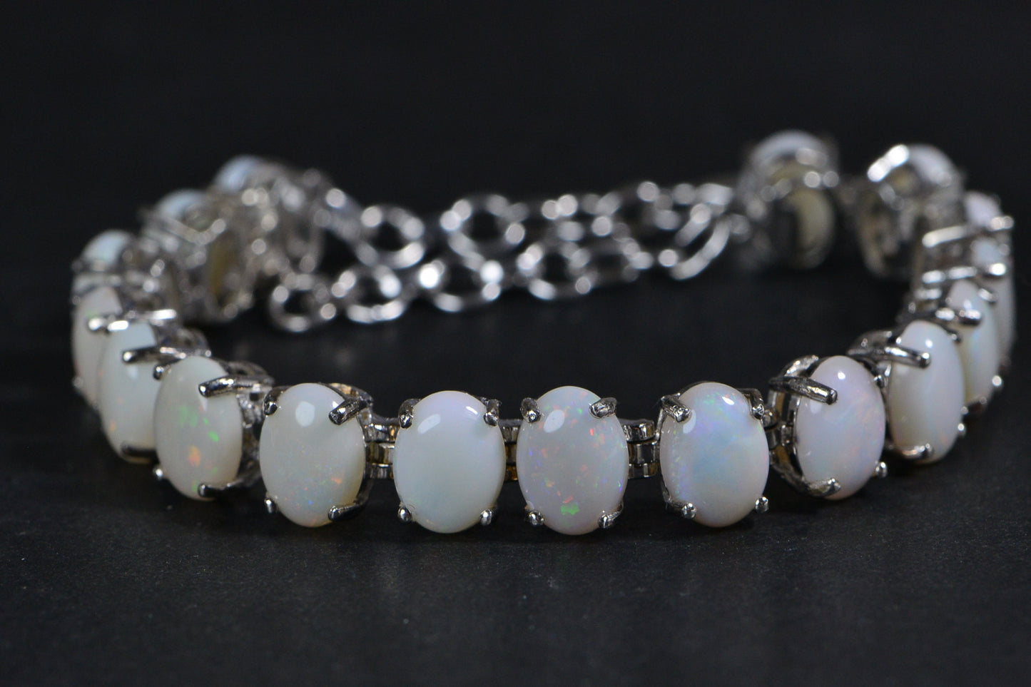 Australian White Opal Bracelet: Sterling Silver Prong Set Gemstone
