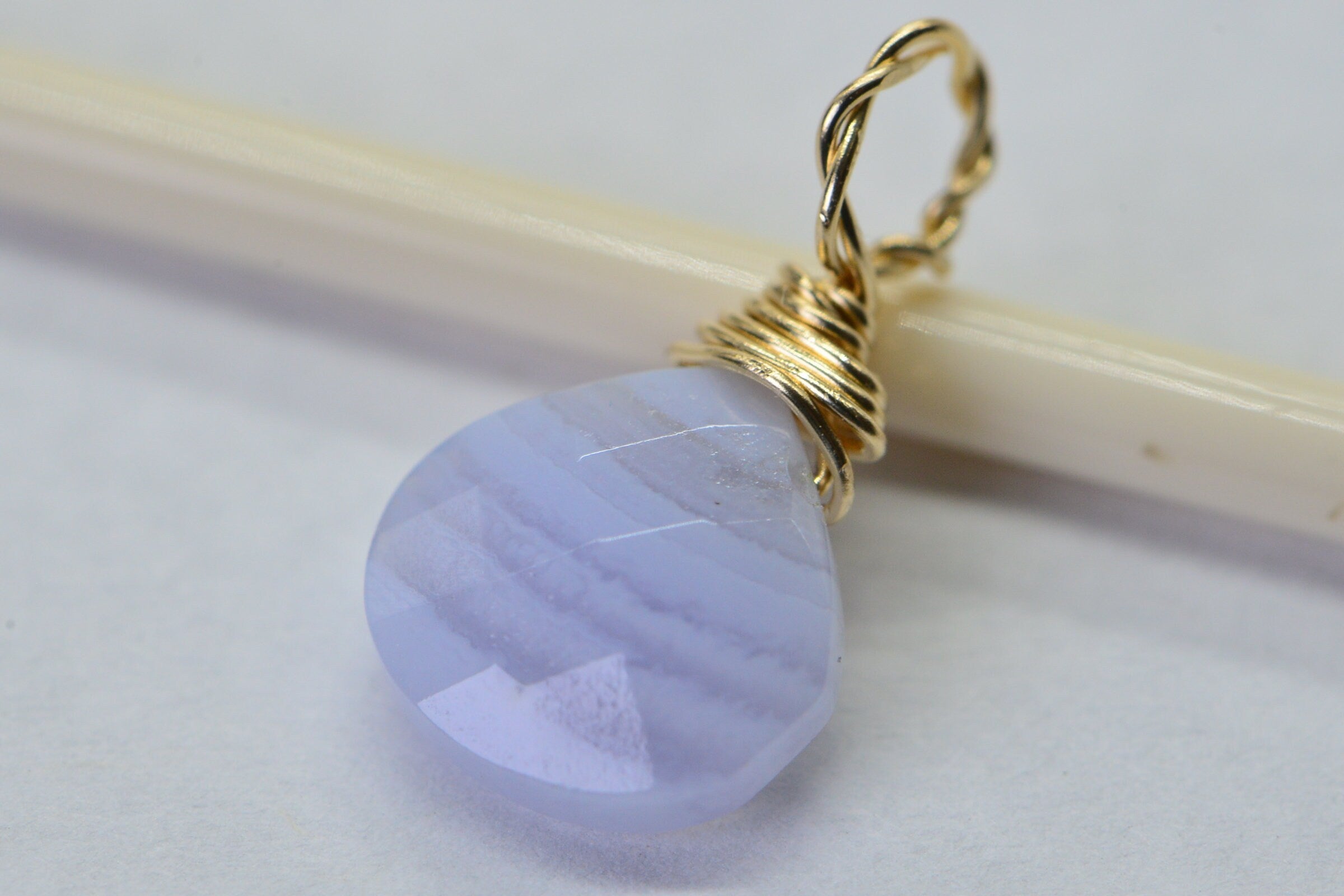 9mm Blue Lace Agate hearts teardrop wire wrapped 14K yellow gold filled